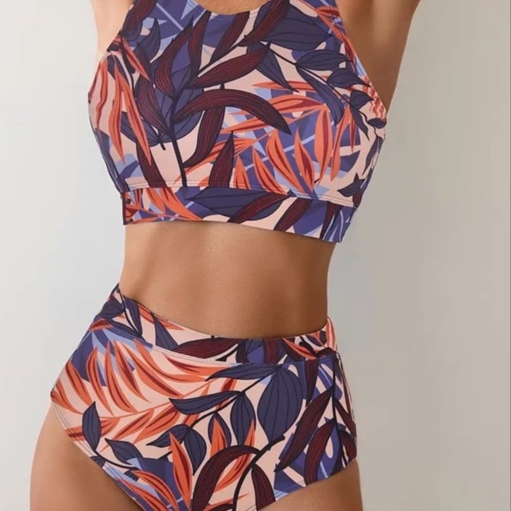 New Tropical Leaf Print Bikini Set